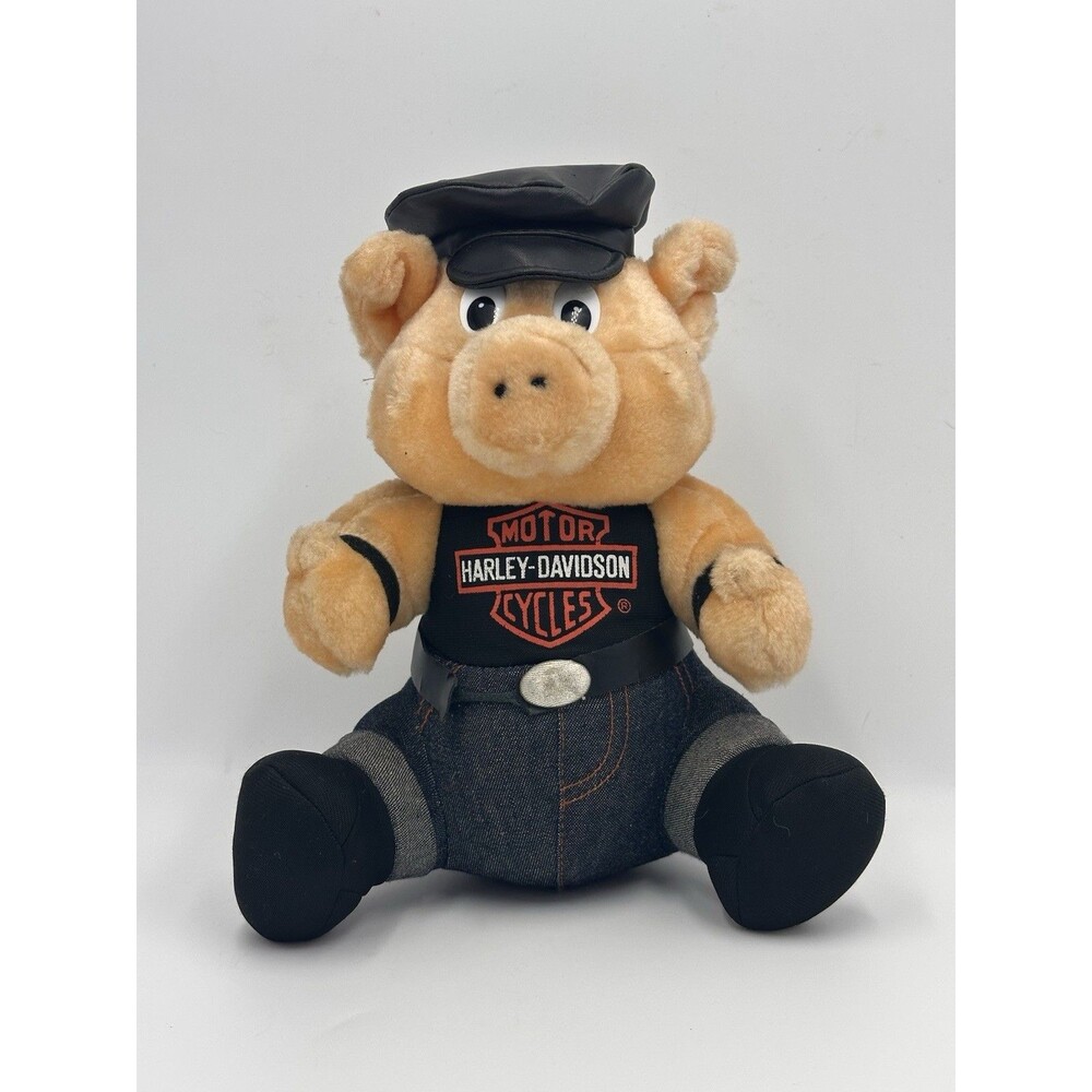 Harley-Davidson Plush Pig Collectible 1993 Black Hat Jeans Logo